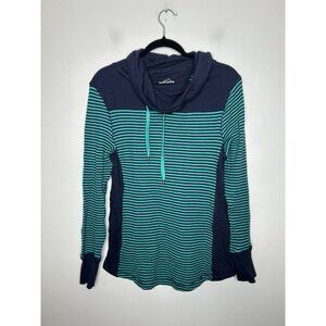 Eddie Bauer Womens Blue Teal Striped Long Sleeve Thermal Shirt Size Large